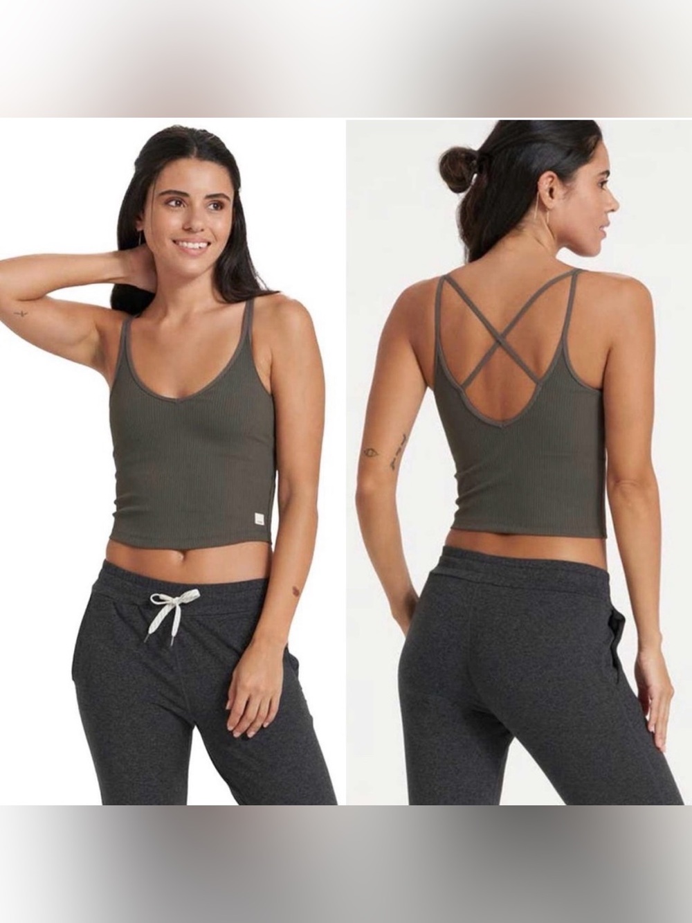 Vuori Ribbed Crop Tank Oregano Green GU Small S